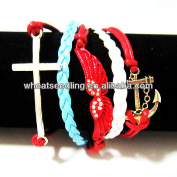 Trendy Pirate Ship Multiple Cross Braid Bracelet en cuir de style Bohème coloré LB34